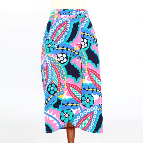 J.Crew Women Cotton Multicolor Kaleidoscope Tie-back Midi Tulip Skirt Size US 4 - Picture 1 of 5